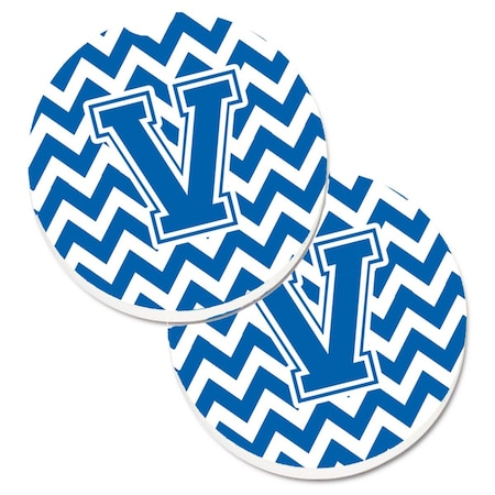 Carolines Treasures Letter V Chevron Blue and White  Cup Holder Car Coaster, PK2 CJ1056-VCARC